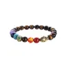 JLN Sette Chakra Bracciale Testa di Buddha Yoga Energia Guarigione Pietra Lapislazzuli Occhio di Tigre Bracciale Elastico in Lava Oro Antico per Uomo e Donna