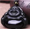 Vente en gros - Naturel véritable pierre noire Maitreya Bouddha pendentif hommes et femmes collier Hei Yao Shi rire Bouddha jade pendentif pendentif bijoux