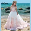 Vestidos de niña de flores largos blancos con apliques de color rosa Vestidos de desfile de niñas de moda 2018 Vestidos de comunión bonitos Vestidos de fiesta formales para niños