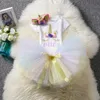 2020 Baby Girl Clothes 1st Födelsedagstårta Smash Outfits Infant Clothing 3pcs Sets Romper + Tutu Kjol + Handgjorda Flower Cap Nyfödda Baby Passar