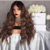 Fast shipping body wave ombre brown wig 180% glueless lace front synthetic wigs heat resistant hair for black women