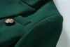 Nouveau Style Top Qualité Conception Originale Femmes Classique Blazer À Double Boutonnage Invisible Vert Slim Veste Boucles En Métal Blazer Manteau Outwear