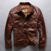 Red brown AVIREXFLY genuine leather jackets lapel neck cow leather jacket for men motorcycle Jackets with single breasted