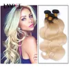 Karanlık Kökler Ombre 1B613 Sarışın Saç Brezilya Bakire İnsan Saç Dokuma 34 Paket 10a Perulu Hint Malezya Düz Remy Hair547953626