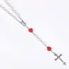 8mm White Imitation Pearl Bead Holy Rosaries Necklace With Rose Flower Catholic Rosary Quality Bead Cross Necklace