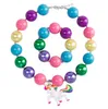 Kinderen sieraden set eenhoorn paard kleurrijke kralen bubblegum chunky kraal ketting armbanden voor kinderen met hangers kerstcadeau meisjes