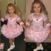 Robes de concours de filles roses pour petites filles robes de plumes 2019 robe de bal pour enfants en bas âge robe de fille de fleur de paillettes mariages perlés Cust284p