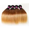 Ombre peruanska hårbuntar med stängning Blond peruansk jungfruliga mänskliga hårförlängningar 1B427 1B27 Ombre Straight Hair and Closur7632059