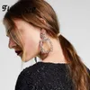 Flatfoosie Shiny Crystal dangle Square Drop Earrings Boho Vintage Large Golden Dangle Earring Fashion Bar Party Jewelry For Women