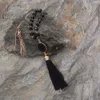 Western Style Kwastje Hanger Ketting Hand-Faceted Glasrand Black Suede Vinyl Emaille Disc Ketting