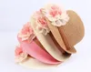 Baby Mädchen Blumenkappen Mädchen Sommer Strand Sonnenhut Niedliches Baby Zwei Blumen Strohhüte Kinder Stroh Fedora Hut Kinder Jazz Cap 4 Farben TO505