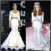 Wit Twee stukken Pageant Jurken 2020 Off Shoulder Halve Lange Mouw Mermaid Avondjurken Vloerlengte Formele Partij Prom Jurken voor Vrouwen