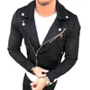 New Fashion Mens Suede Leather Jackets Lapel Zipper Slim Biker Jacket Streetwear Male Hip Hop Coats Outwear Plus Size 2XL