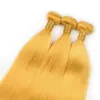 Menschliche Haarwebart gerade gelbe Farbe 3Pics Gelbe Haarbündel mit Spitze frontal Schließung seidige gerade Bündel indische Haare spinnt
