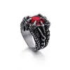 Punk Rock Mäns Vintage Dragon Claw Ring Titanium Rostfritt Stål Biker Ringar För Man CZ Stone Red Blue White Crystal Smycken