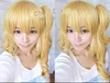 Flandre Scarlet korte melk blonde krullende cosplay pruik met clip op staart