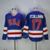 1980 USA Hockey 21 Mike Eruzione Jersey Uomo Blu Bianco 30 Jim Craig 17 Jack Ocallahan Maglie Ricamo e cucito all'ingrosso e al dettaglio