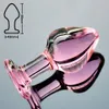 Plug anal en cristal rose mis en verre Pyrex gode anal balle perle faux pénis masturbation féminine kit de jouet sexuel pour femmes adultes hommes gay Y18110106