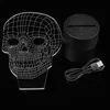 3D Skull Illusion LED BURO BICKA USB 7 Kolorowa zmiana lampy nocnej Home #R54