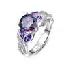 Rainbow Topaz 925 Sterling Silver Ring Sapphire Engagement Ringar Med Clear CZ För Kvinnor Kvinna Original Fine Smycken