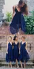 Pembe Düzensiz Yüksek Düşük Balo Parti Elbiseler V Boyun Asimetrik Kısa Gelinlik Modelleri 2018 Bohemian Dantel Düğün Konuk Elbiseler Parti Abiye