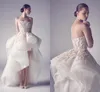 Krikor Jabotian High Low Low Beach Holiday Wedding Dresses Custom Make Strapless Lace Floral Ruffles kjol Bridal Reception Wedding Dress