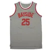 Herren Zack Morris 25 Bayside Basketball-Trikots, graue Farbe, gespeichert von der Glocke, 90er-Jahre-Hip-Hop-Hemden mit Nähten, S-XXL