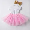 Bébé fille premier 1er anniversaire tenues nouveau-né Bebes ensembles de vêtements costumes blanc barboteuse Tutu jupe bandeau enfant en bas âge fille ensemble de vêtements