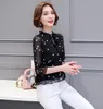 2018 frühling Sommer Chiffon Bluse Frauen Lose Schwarz Weiß Polka Dot Rüschen Spitze-Up Shirt Frauen Tops und Blusen s-3XL MY649