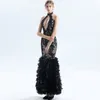 Modern Mermaid Black Lace Evening Dresses Sexy Keyhole Neck Backless Flouncing Ruffles Prom Party Gowns Arabic Women Pageant Runway