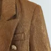 새로운 패션 가을 겨울 2017 디자이너 블레이저 여성 사자 금속 버튼 더블 브레스트 블레이저 재킷 외부 ​​코트 골드