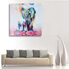 Färgglada elefantmor och barnmålning Bilder Abstrakt väggkonsttryck på duk för vardagsrum heminredning Unframed2798772