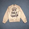 Herbst Damen Basic Mäntel Satin Seide Champagner Gold Bomberjacke Back Only Queen Crown Letter Print Oberbekleidung