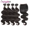 Ofertas de paquetes de cabello virgen liso brasileño, tejido de cabello humano Remy, 4 paquetes con cierre, paquetes frontales de encaje 13x4, onda profunda del cuerpo 4176478