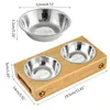 Pet Dog Bowl Bambu Aço inoxidável alimento duplo água de pelúcia alimentador de cachorro Tigela de gato tigela de gato tigelas de animais de estimação DUALUSE FELIZAÇÃO DISH9714329