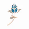 Amazing Big Glass Stone Gold Plated Alloy Stunning Crystals Rose Brooch Elegant Women Jewelry Broach Pins