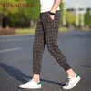 Kuangnan Casual Plaidbyxor Män Drawstring Streetwear Ankellängd Harembyxor Män Joggers 5XL Kläder 2018 Höst