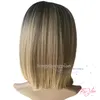 Feng Zhong Piao Ombre Blonde Wig Dark Roots Synthetic BOB Wigs for Black Women Natural Cheap Hair Wig Female Hair 9069992