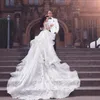 Retrô Sparkly 2019 vestidos de noiva com saia destacável pura sereia frisada laço ilusão de laço mangas compridas capela árabe vestidos nupciais dubai