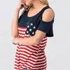 Women Tops Off Shoulder Strapless TShirt Fashion Women American Flag Print O-Neck Cold Shoulder Tee Shirt roupas feminina