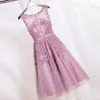 Women Short Evening Dresses 2021 Dusty Rose Pink Bridesmaid Dresses Cheap Knee Length Prom Dresses Lace Appliques Party Gowns Evening Wear