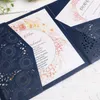 Biglietti per inviti di nozze quadrati a 3 pieghe blu navy con cintura per biglietti per inviti di auguri di fidanzamento, compleanno, matrimonio Utilizza carte RSVP gratuite