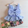 Nya Baby Girls Outfits Back Bow Vest Dresses + Floral Shorts 2st / Set Sommar Barn Sommar Barnkläder DHL C1071
