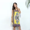 Milk Silk beach dress Women strapless Dress Casual Loose Printing Floral Tunic Dress Women Clothing gift