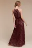 Full Lace Burgundy Blush Pink Sheath Bridesmaid Dresses Halter Neck Sleeveless Floor Length Maid Of Honor Gowns Wedding Guest Dresses HY4054