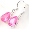 Luckyshine 5 Set Lot Water Drop Pink kunzite Gemstone 925 Silver For Women Crystal Zircon Necklaces Pendant Earrings Wedding Jewelry Sets