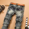2018 New Vintage Blue Patchwork Denim Jeans For Men Biker Skinny Retro Jeans Punk Style Denim Pants Men's Clothing High Quality