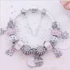 Fashion 925 Sterling Silver White Cherry Blossom Murano Lampwork Glass & European Charm Beads Dangle Fits Pandora Charm Bracelets & Necklace