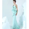 Aziosta 2019 Syrenka Suknia Wieczorowa Jedno ramię Haft Ruffles Ruched Party Dress Glamorous Dubai Moda Długość Prom Dress