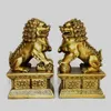 Bronze chinois laiton gardien Foo Fu chien phylactère porte Lion paire statue 6.5"